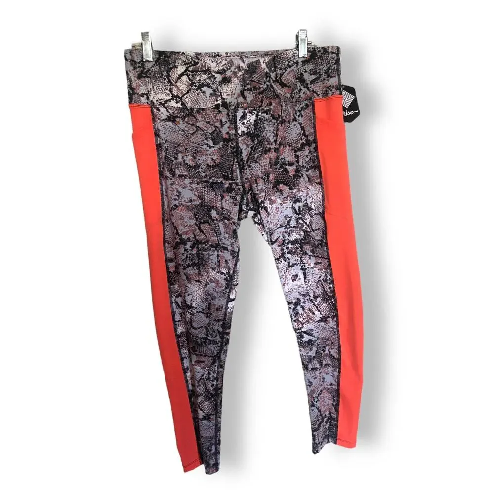 LuLaRoe Womens Leggings XL Rise Brave‎ Ankle Fitness Snakeskin Coral Stripe NEW - Picture 3 of 5